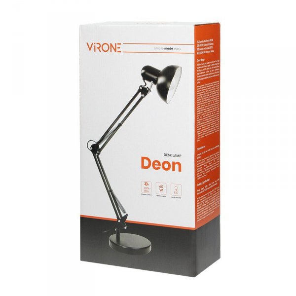 LAMPA BIURKOWA DEON 60W E27 WYSOKA, STAL, BIAŁA (1 SZT)