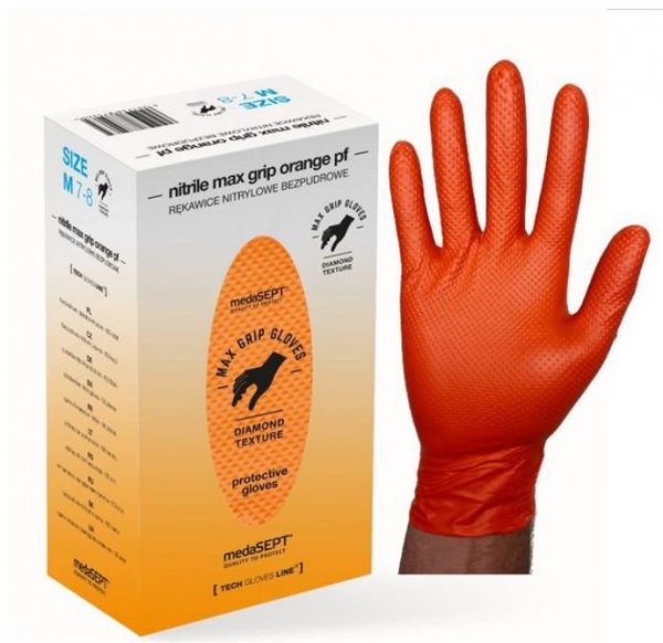 RĘKAWICE NITRYLOWE WZMACNIANE MAX GRIP POMARAŃCZOWE ROZ. XXL (1 OP)