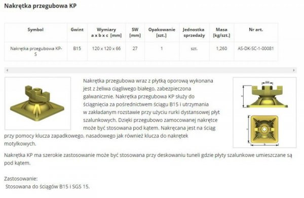 NAKRĘTKA PRZEGUBOWA KP-S B15 (1 SZT)