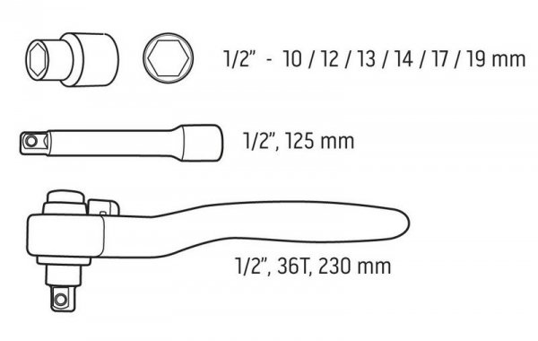 ZESTAW KLUCZY NASADOWYCH 1/2&#039;&#039;, 1000V,  8 SZTUK (1 KPL)