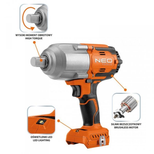 KLUCZ UDAROWY BEZSZCZ. 1100NM AKUMULATOR ENERGY+18V,BEZ AKUM (1 SZT)