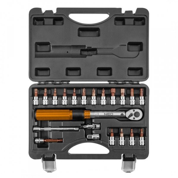 KLUCZ DYNAMOMETRYCZNY DWUKIERUNK.1/4&#039;&#039; 5-25NM, ZESTAW 21SZT. (1 KPL)