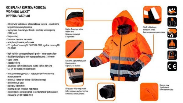 KURTKA ROBOCZA OSTRZEGAWCZA OCIEPLANA POMARAŃCZOWA ROZMIAR L (1 SZT)