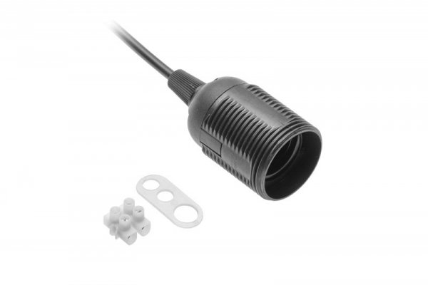 OPRAWKA E27 Z PRZEWODEM I KOSTKĄ 240V 60W, 2X0,75MM2 CZARNA (1 SZT)