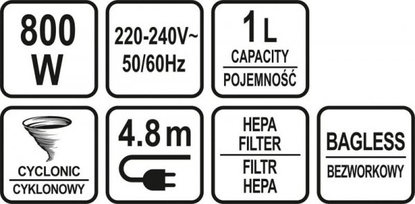 ODKURZACZ PIONOWY 800W 1L. (1 SZT)