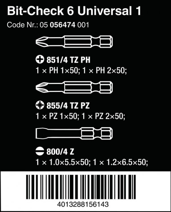 ZESTAW BIT-CHECK 6 UNIVERSAL 1, 6CZ. (1 KPL)