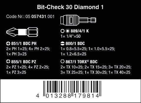 ZESTAW BITÓW BIT-CHECK 30 DIAMOND 1, 30 CZĘŚĆ (1 KPL)