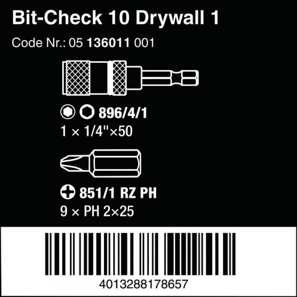 ZESTAW BITÓW BIT-CHECK 10 DRYWALL 1 10 CZĘŚĆ (1 KPL)