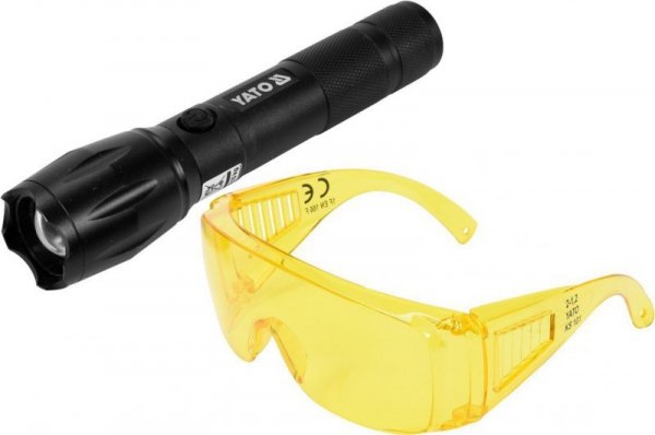 ZESTAW LATARKA UV AKUMULATOROWA 1W + OKULARY (1 KPL)