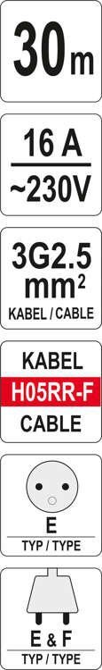 PRZEDŁUŻACZ BĘBNOWY 30M 4 GNIAZDA 3*2.5MM2 (1 SZT)