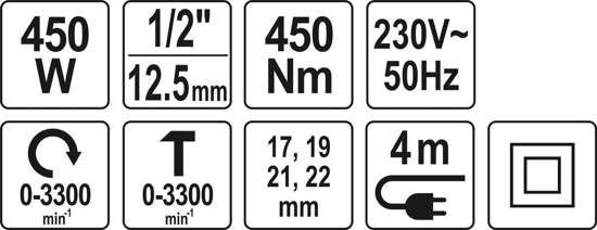 ELEKTRYCZNY KLUCZ UDAROWY 1/2&#039;&#039; 450NM (1 SZT)