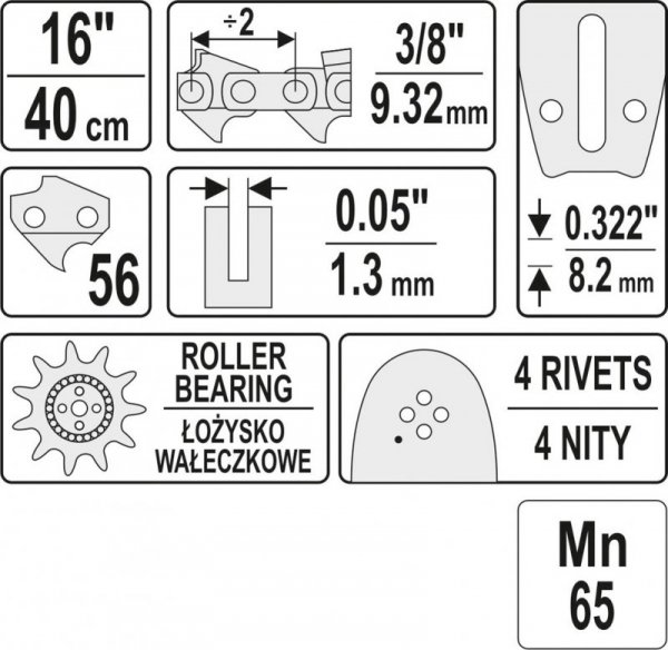 PROWADNICA ŁAŃCUCHA DO PILAREK 16&#039;&#039; 3/8&#039;&#039;P (1 SZT)