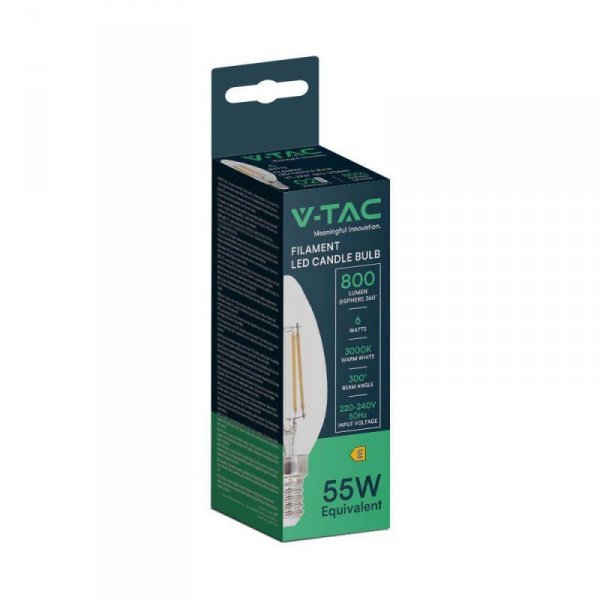Żarówka LED V-TAC 6W Filament E14 Świeczka VT-2327 3000K 800lm