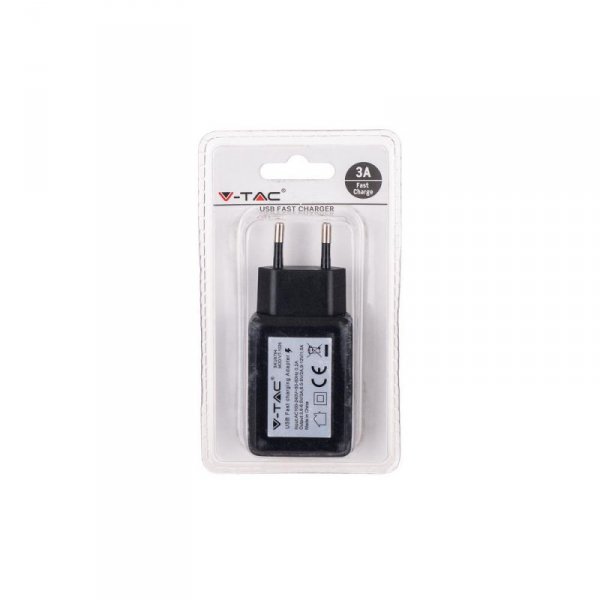 Ładowarka USB SZYBKA QC3.0 AC 3.6-6.5V 3.0A V-TAC Czarna VT-1026