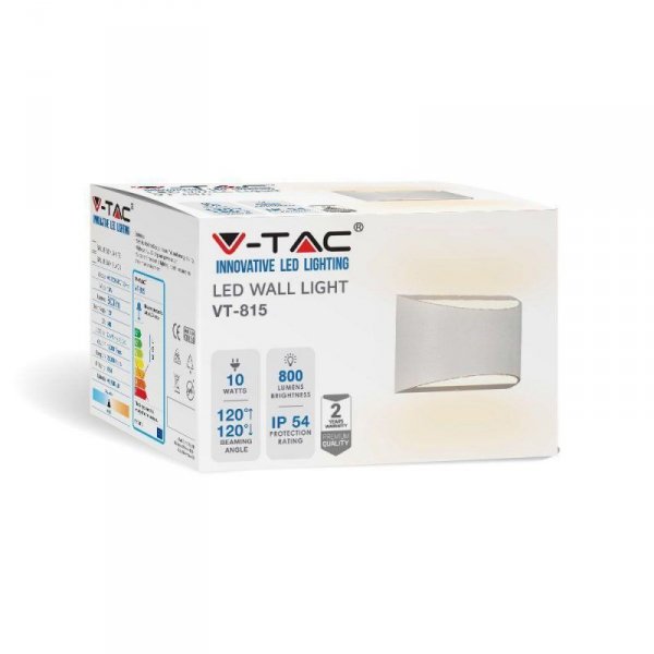 Kinkiet Ścienny V-TAC 10W LED Góra Dół Bridgelux Chip Biały IP54 VT-815 4000K 800lm