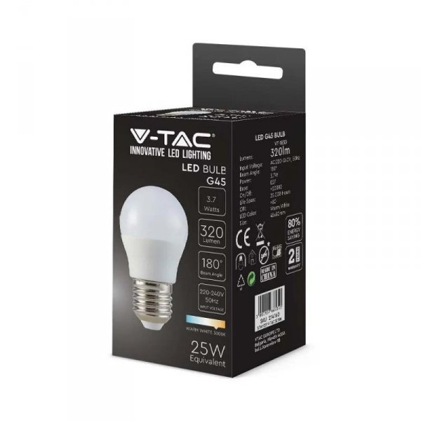 Żarówka LED V-TAC 3,7W E27 kulka G45 VT-1830 4000K 320lm 2 lata Gwarancji