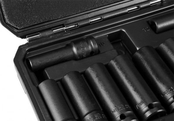 Nasadki udarowe 1/2&quot;, 10-24 mm, zestaw 10 szt., CrMo