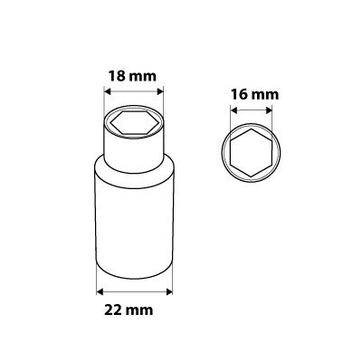 Nasadka sześciokątna 3/8&quot; długa, 16 mm