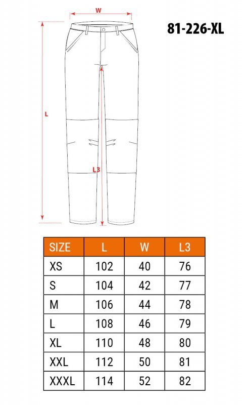 Spodnie robocze PREMIUM, 62% bawełna, 35% poliester, 3% elastan, rozmiar XL