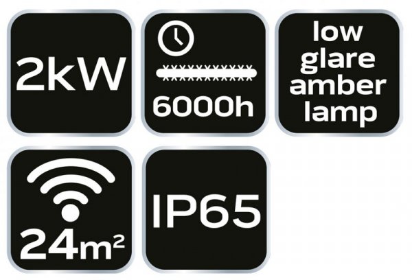 Promiennik 2000W, IP65, element grzejny low glare amber lamp