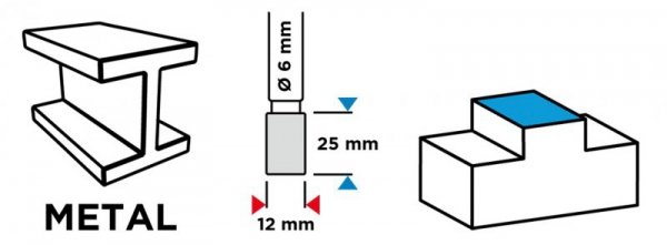Frez do metalu HM, typ A (walcowy), 12 x 25 mm, trzpień 6 x 45 mm
