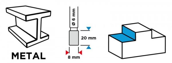 Frez do metalu HM, typ B (walcowy z ostrzami na górze), 8 x 20 mm, trzpień 6 x 45 mm