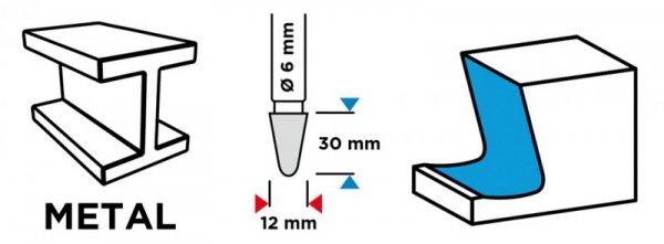 Frez do metalu HM, typ L (stożkowy), 12 x 30 mm, trzpień 6 x 45 mm