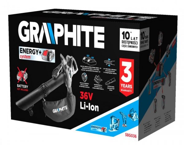 Odkurzacz ogrodowy akumulatorowy Energy+ 36V Li-lon, 2w1, pojemność worka 35L, bez akumulatora