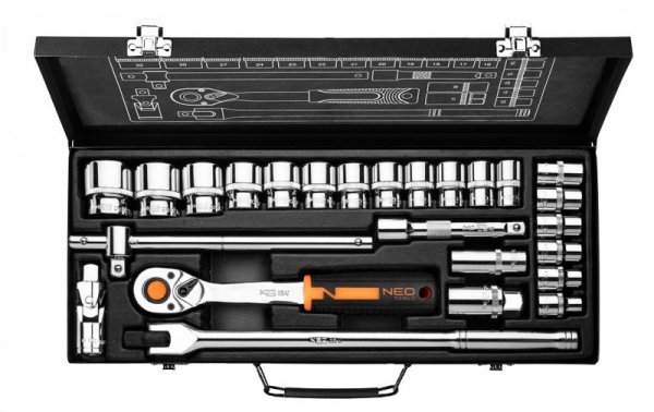 Klucze nasadowe 1/2&quot; , zestaw 25 szt., CrV