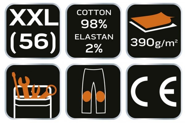 Spodnie robocze DENIM, wzmocnienia na kolanach, rozmiar XXL