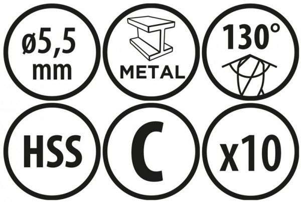 Wiertła do metalu Baildon BASIC DIN 338 RN NWKa 5,5 mm, HSS (S), 93-57 mm, wielokrotność 10