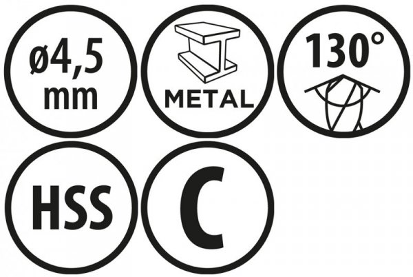 Wiertła do metalu Baildon BASIC DIN 340 RN NWKb 4,5 mm, HSS (S), 126-82 mm, wielokrotność 10