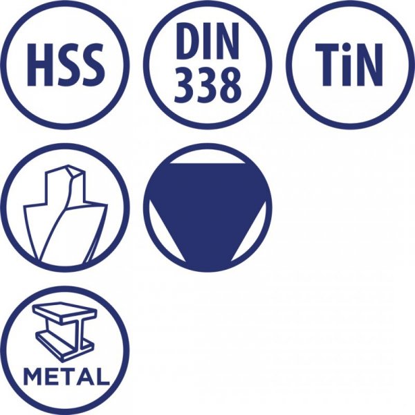 Wiertło do metalu Baildon DIN 338 RN 10,5 mm, HSS TiN (S), 133-87 mm (chwyt 3-płaszczyznowy)