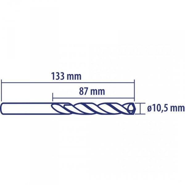 Wiertło do metalu Baildon DIN 338 RN 10,5 mm, HSS TiN (S), 133-87 mm (chwyt 3-płaszczyznowy)