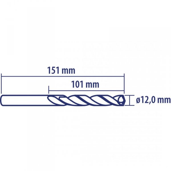 Wiertło do metalu Baildon DIN 338 RN 12 mm, HSS TiN (S), 151-101 mm (chwyt 3-płaszczyznowy)