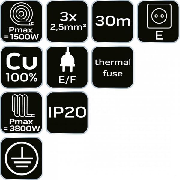 Przedłużacz bębnowy 30m, 3x2.5mm2