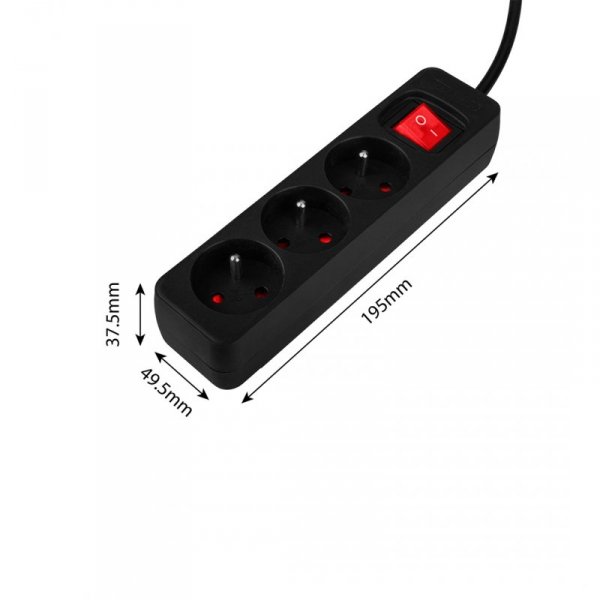 Przedłużacz listwowy 1.5m, 3x1.5mm2, 3G, czarny, ON/OFF