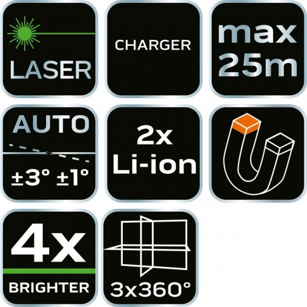 Laser 3D, 12 linii, zielony, walizka, tarcza celownicza, magnetyczny uchwyt, ładowarka