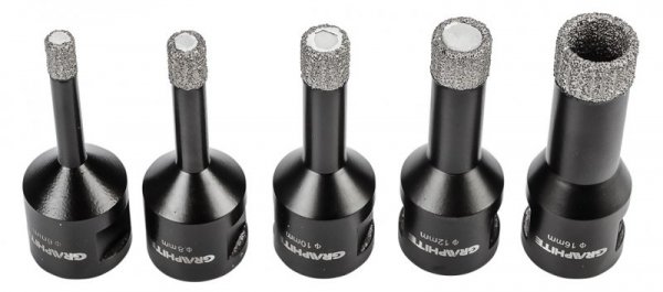 Otwornice diamentowe (6, 8, 10, 12, 16 mm), zestaw 5 el.