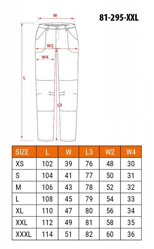 Spodnie robocze Mix&Match, 4 way stretch, czarno-pomarańczowe, rozmiar XXL