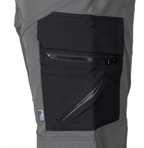 Spodnie robocze Mix&Match, 4 way stretch, z kaburami, Cordura, szaro-czarne, rozmiar L