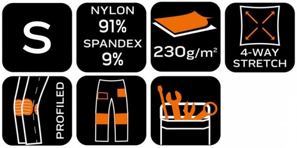 Spodnie robocze Mix&Match, 4 way stretch, z kaburami, Cordura, beżowo-czarne, rozmiar S