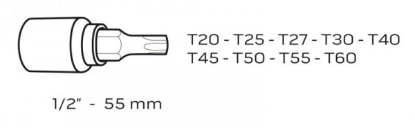 Końcówki Torx na nasadce 55 mm, zestaw 9 szt.