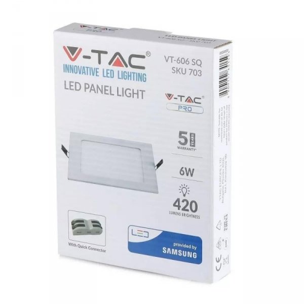 Panel Premium V-TAC 6W LED SAMSUNG CHIP Kwadrat 120x120x12mm VT-606 3000K 420lm 5 Lat Gwarancji