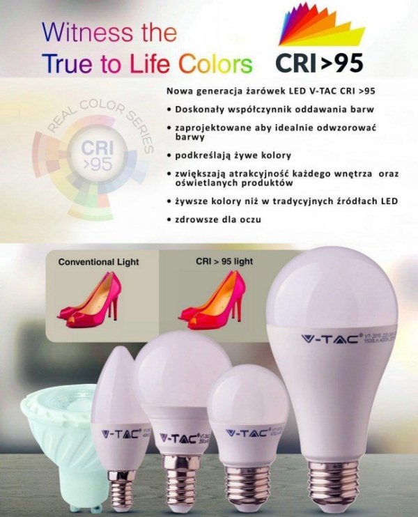 Żarówka LED V-TAC 5.5W E14 C37 Świeczka CRI95+ VT-2226 4000K 470lm 2 Lata Gwarancji