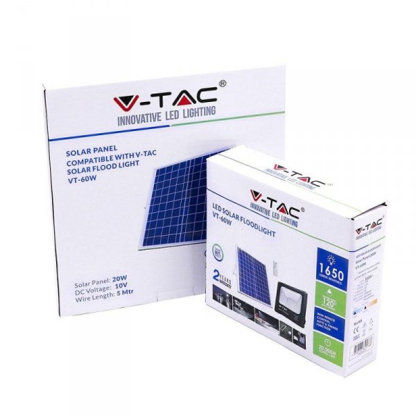 Projektor LED Solarny V-TAC 20W IP65 VT-60W 6000K 1650lm 2 Lata Gwarancji