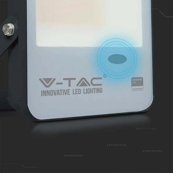 Projektor LED V-TAC 50W Czujnik Światła SAMSUNG CHIP 100Lm/W Czarny VT-57 4000K 5000lm 5 Lat Gwarancji