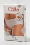 Przód opakowania majtek Conte Basic Collection LB 2014. Na opakowaniu widoczna jest modelka prezentująca krój majtek typu bikini w kolorze białym oraz dodatkowe oznaczenia dotyczące kolekcji Basic.