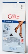 CONTE SUMMER 8 to podkolanówki o grubości 8 den, idealne do eleganckich i codziennych stylizacji. Niewidoczna gumka nie uciska, a jednocześnie dobrze trzyma.