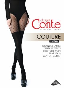 Geometryczny wzór imitujący podkolanówki–stylowe rajstopy Conte COUTURE 50 Den